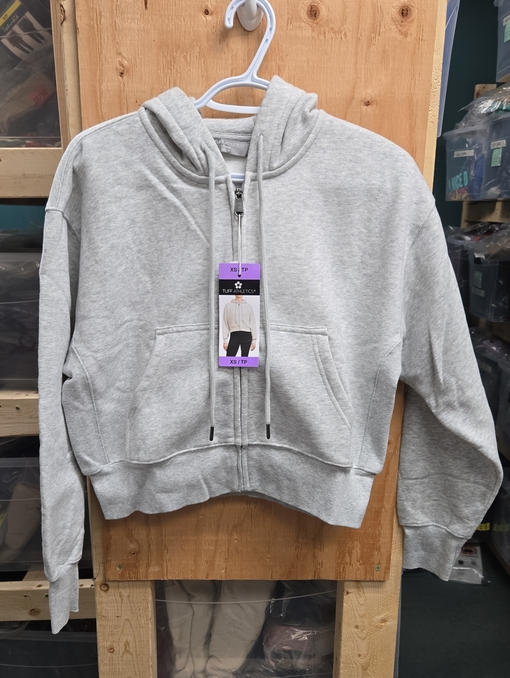 Tuff Athletics Size XS Light Grey Cropped Full Zip Hoodie